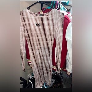 Tie-Dye Long Sleeve Bodycon Dress in Taupe